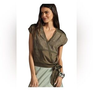 Tiny Anthropologie Tatiana olive green short sleeve faux wrap top size 2X